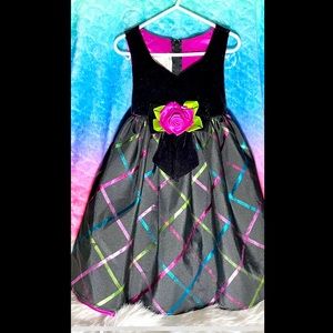 Kids Black Velvet & Colorful Details Dress